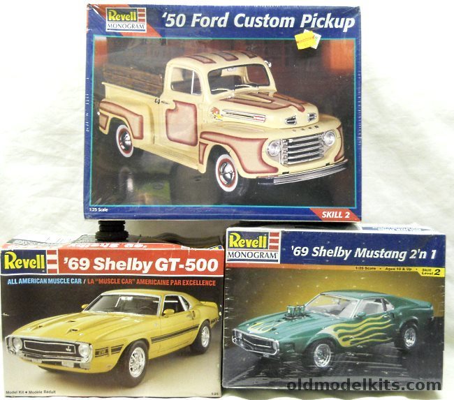 Revell 1/25 85-2494 1950 Ford Pickup Truck Custom / 85-2545 1969 Shelby Mustang 2 in 1 / 7161 1969 Shelby Mustang GT-500 plastic model kit
